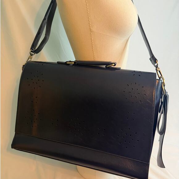 Ecosusi Handbags - ECOSUSI‎ Navy Faux (Vegan) Leather Briefcase/Messanger Bag NWOT